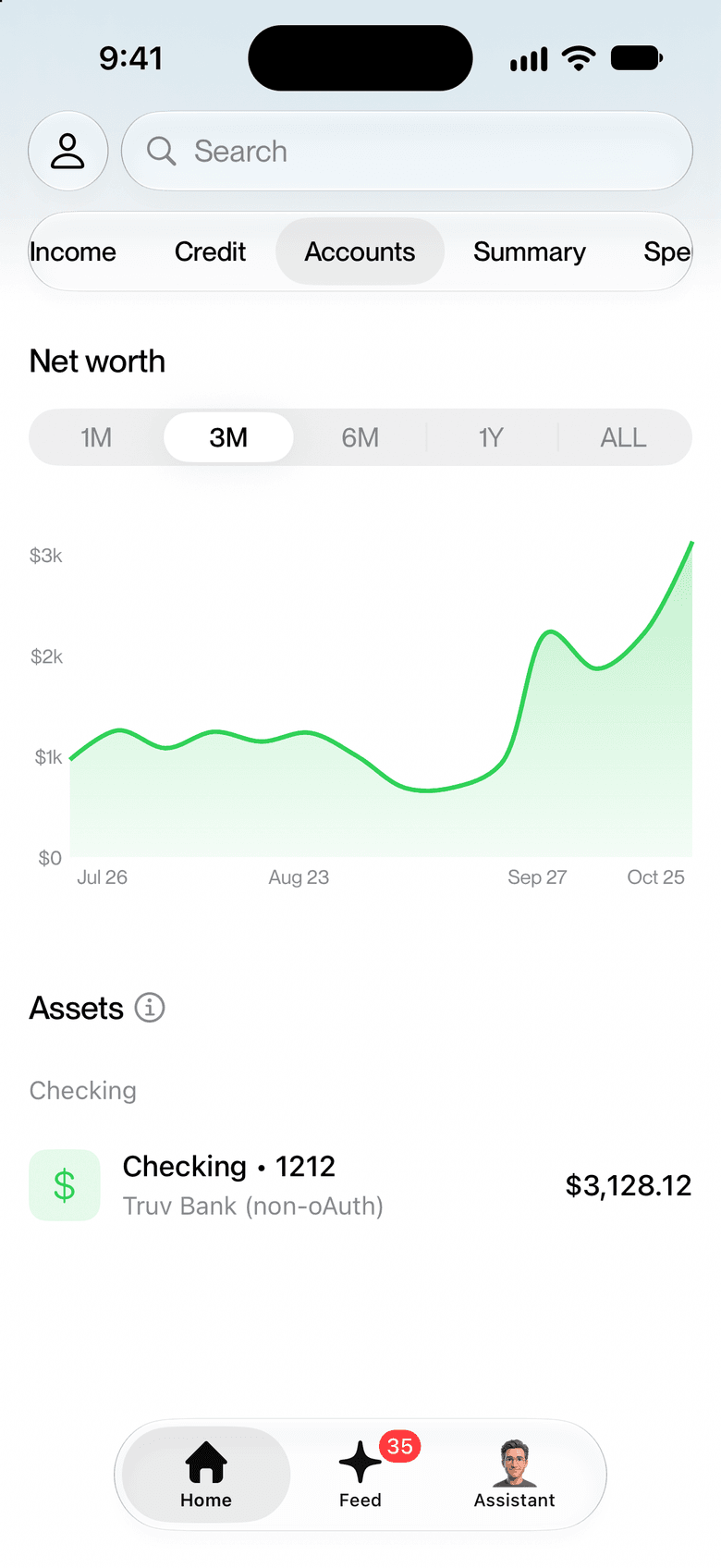 Accounts screen