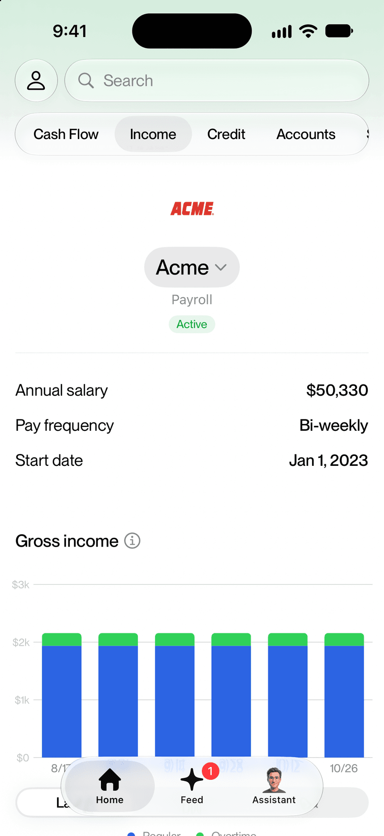 Income screen