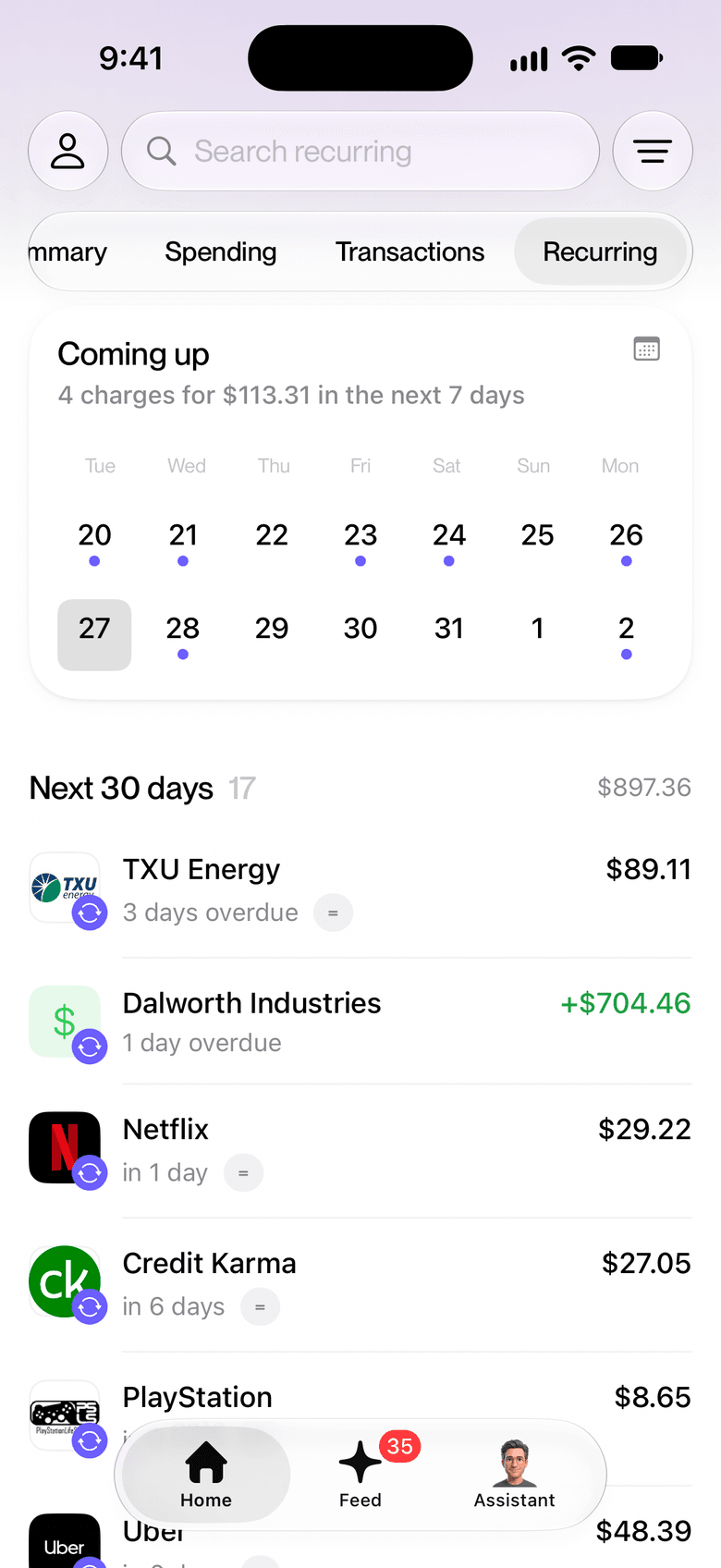 Recurring screen