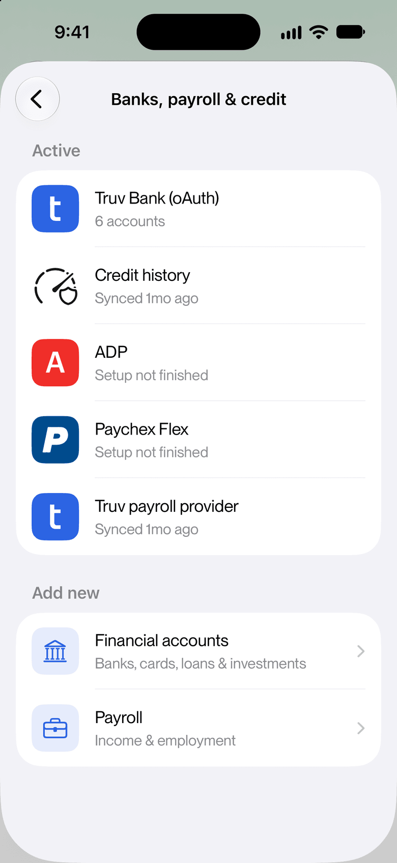 Settings screen